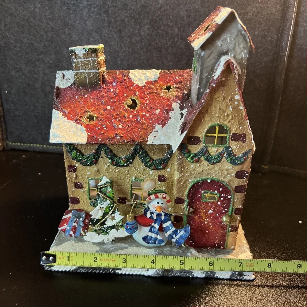VINTAGE HOME INTERIORS XMAS Church Tin Luminary DBL Votive Candle‎ Holder (#V45)